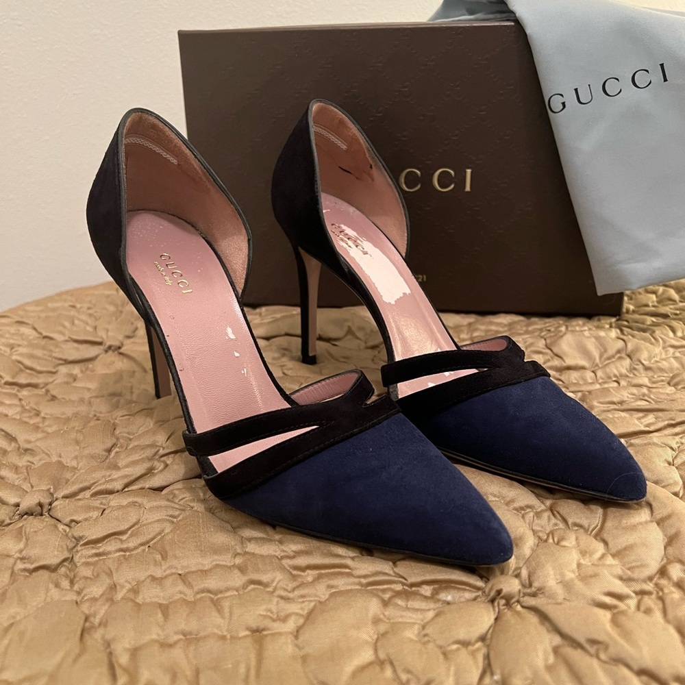 Gucci Reese Contrast Suede d'Orsay Pumps Size 37.5